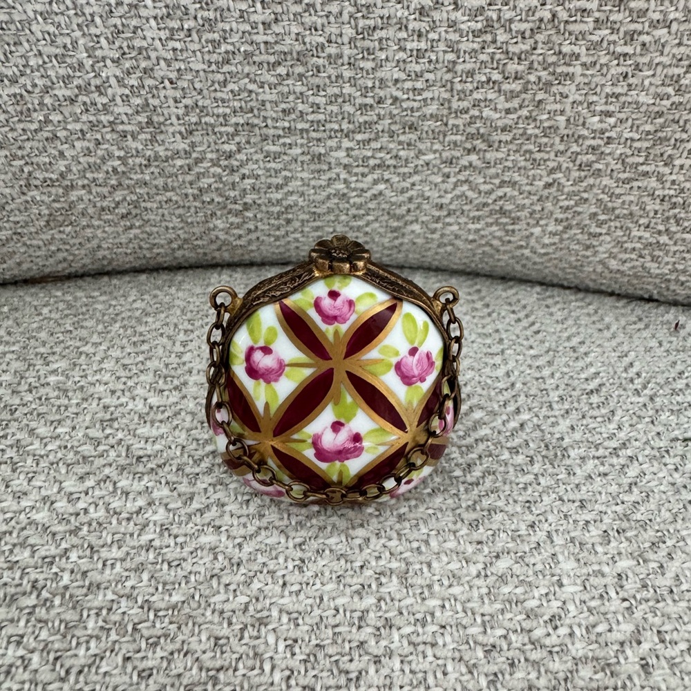 Limoges Collectible Floral Enamel “purse” shaped trinket box